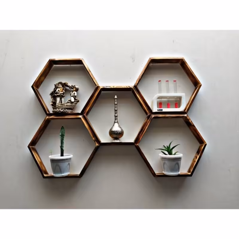 باکس دیواری 6 ظلعی چوبی