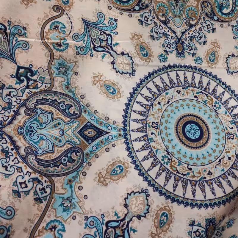 پارچه ملحفه متری طرح ترمه آبی عرض 2متر