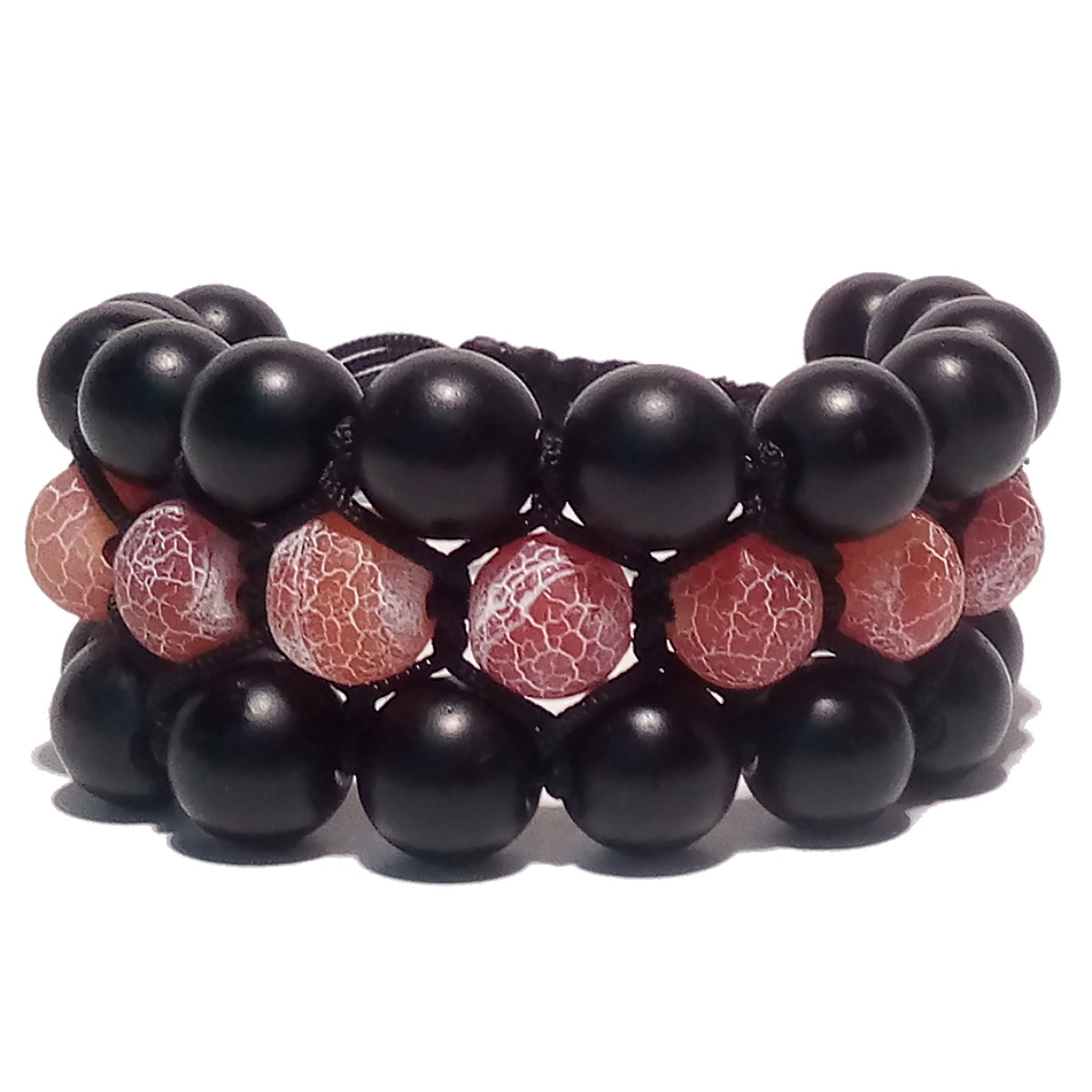 دستبند کشویی سه ردیفه عقیق  مات رگه دار و اونیکس مشکی مات 