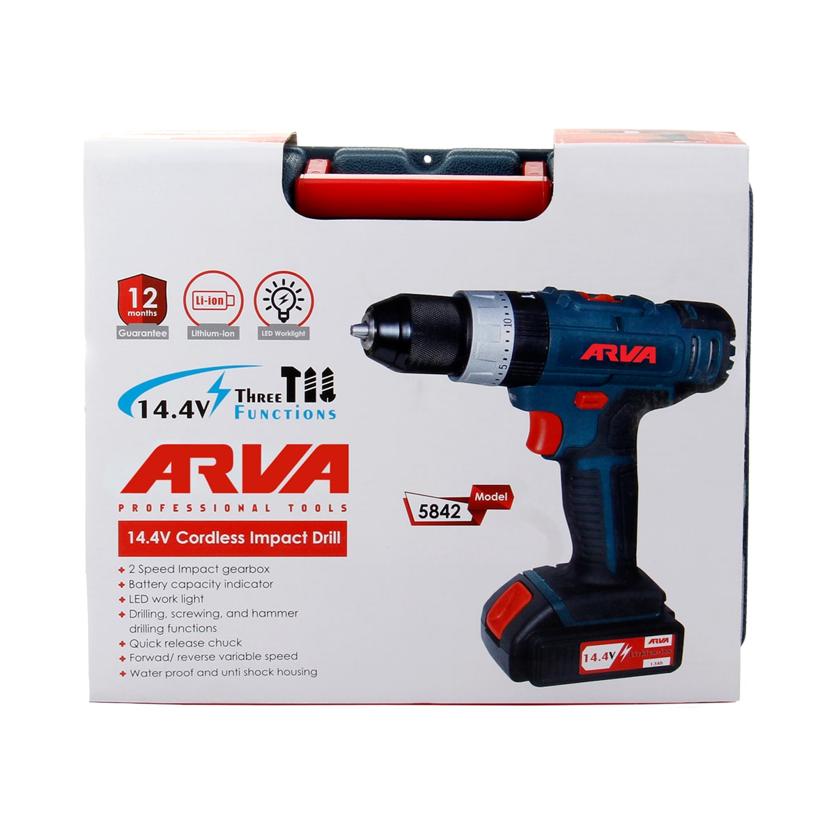 دریل پیچ گوشتی شارژی چکشی 14.4 ولت مدل 5842 آروا