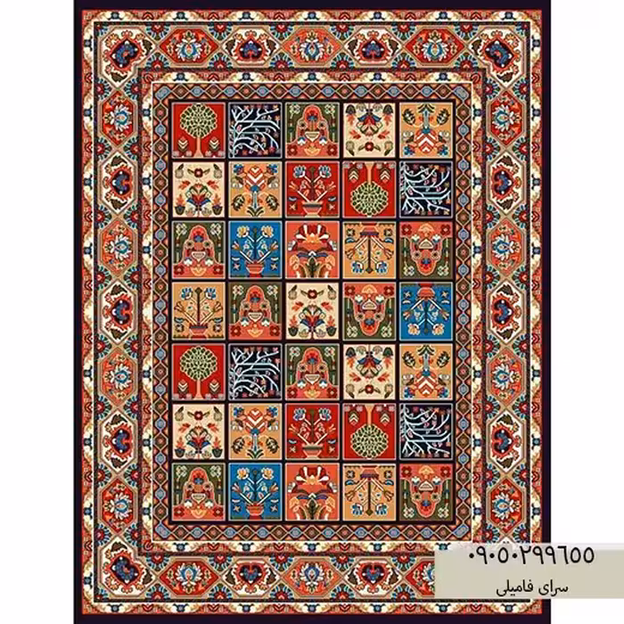 گلیم فرش ماشینی طرح خشتی سرمه ای سایز 250در 350 سانتی متر(9متر)