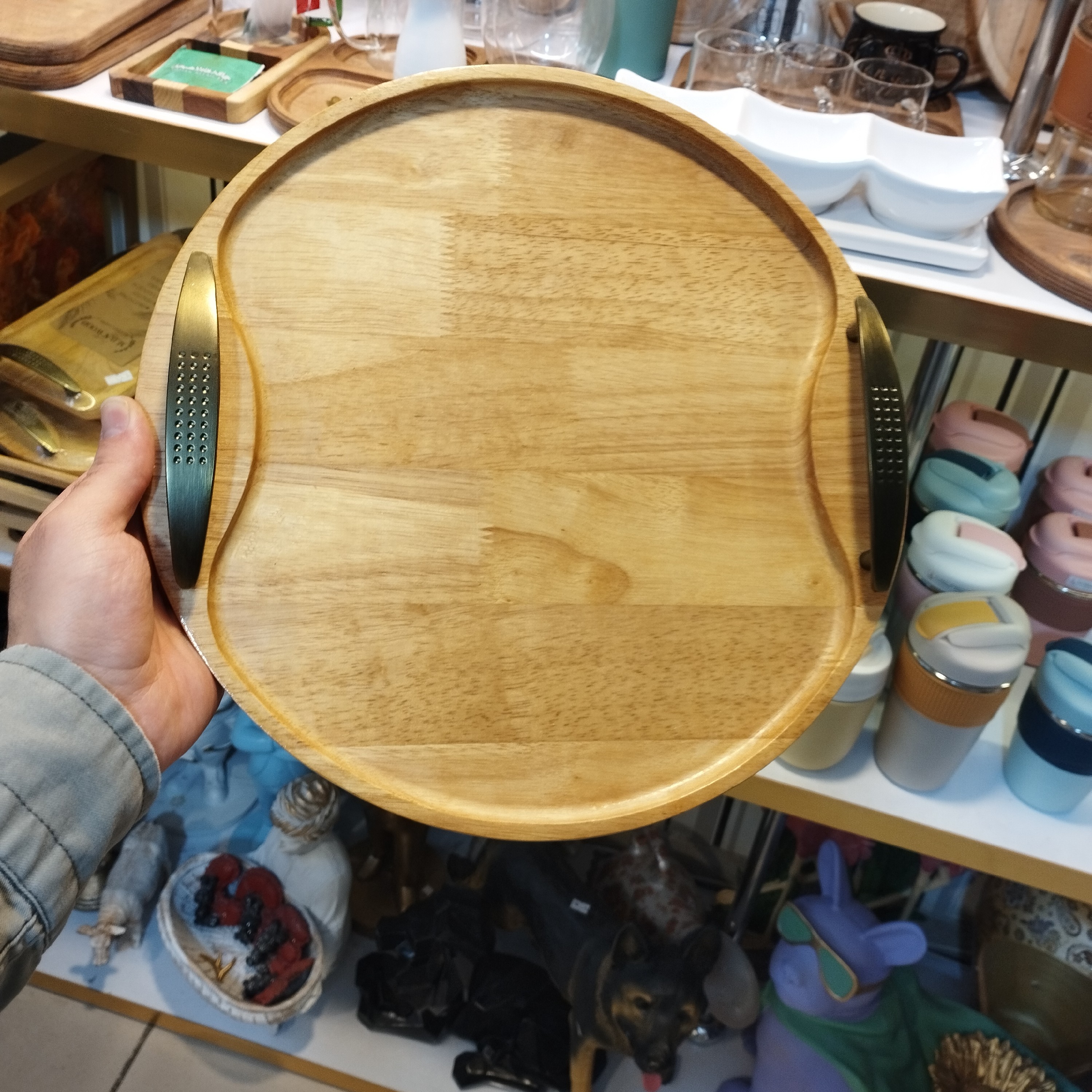 سینی چوبی دسته فلزی گرد سایز بزرگ