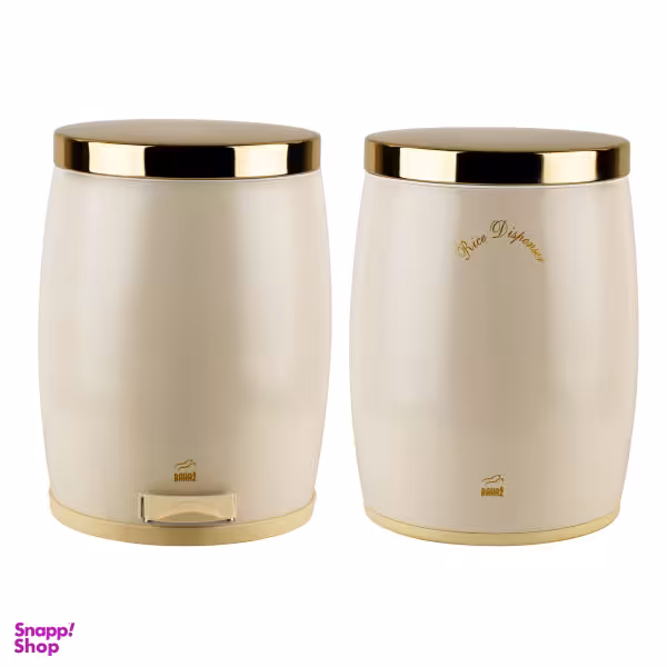 سطل زباله پدالی بهاز کالا مدل خمره ای کد DR GOLD-14L به همراه ظرف برنج