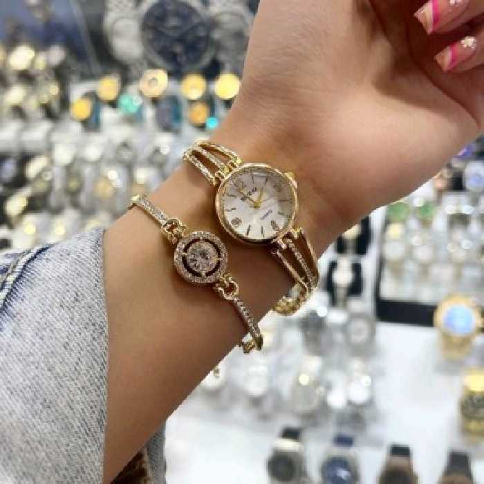 ست ساعت و دستبند زنانه طلایی مجلسی