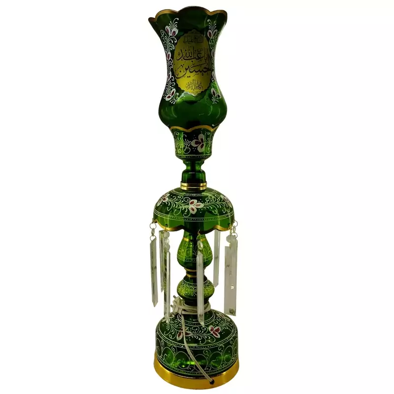 103594-لاله شمعدانی متوسط ارتفاع 64-قطر دهانه 15-سبز یا حسین و یا رقیه س-کنار منبری هیئت