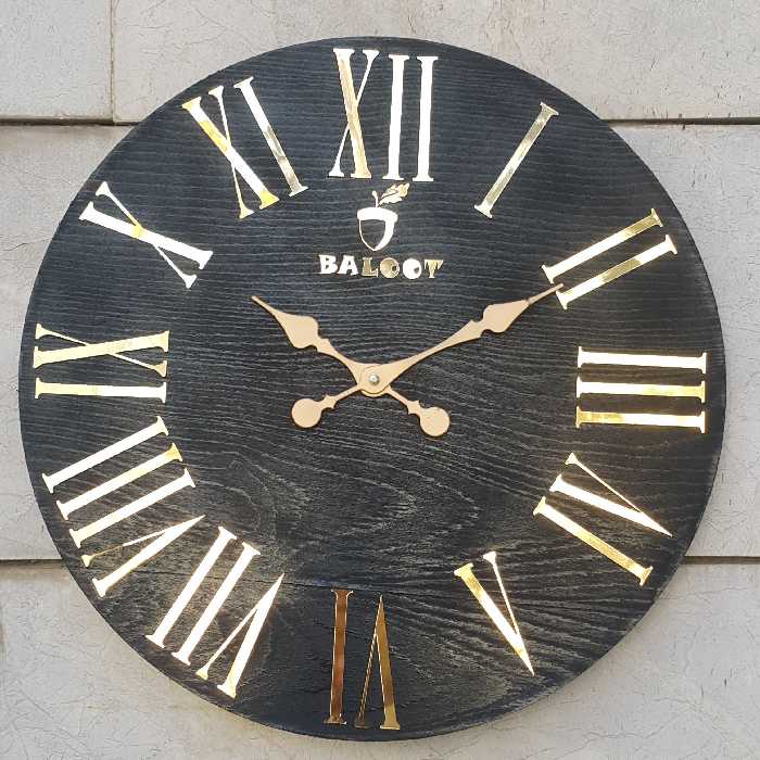 ساعت دیواری چوبی بلوط مدل بمبیی (Mumbai) قطر 60 موتور تایوانی در رنگ مشکی 