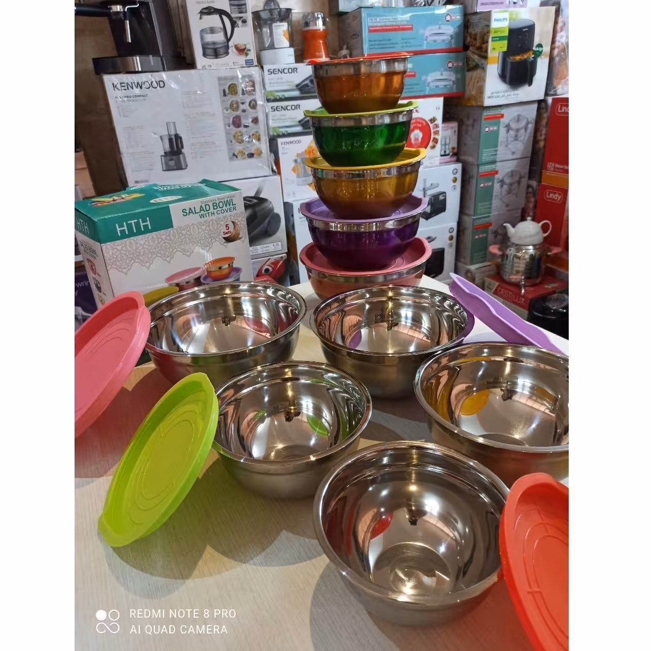 سرویس لگن استیل 5 پارچه درب دار رنگی