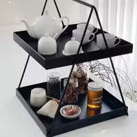 استند پاسماوری  و ادویه دو طبقه کفی فلزی مشکی  مربعی 