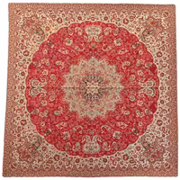 رومیزی مربع ترمه ابریشم کد TRM192 نفیس رنگ قرمز آستر زرشکی مغزی دوزی