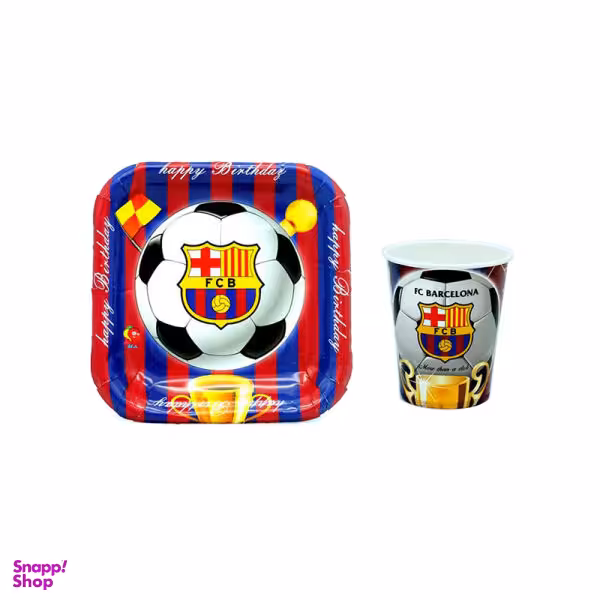 پیش دستی و لیوان یکبار مصرف مدل تم بارسلونا بسته 40 عددی