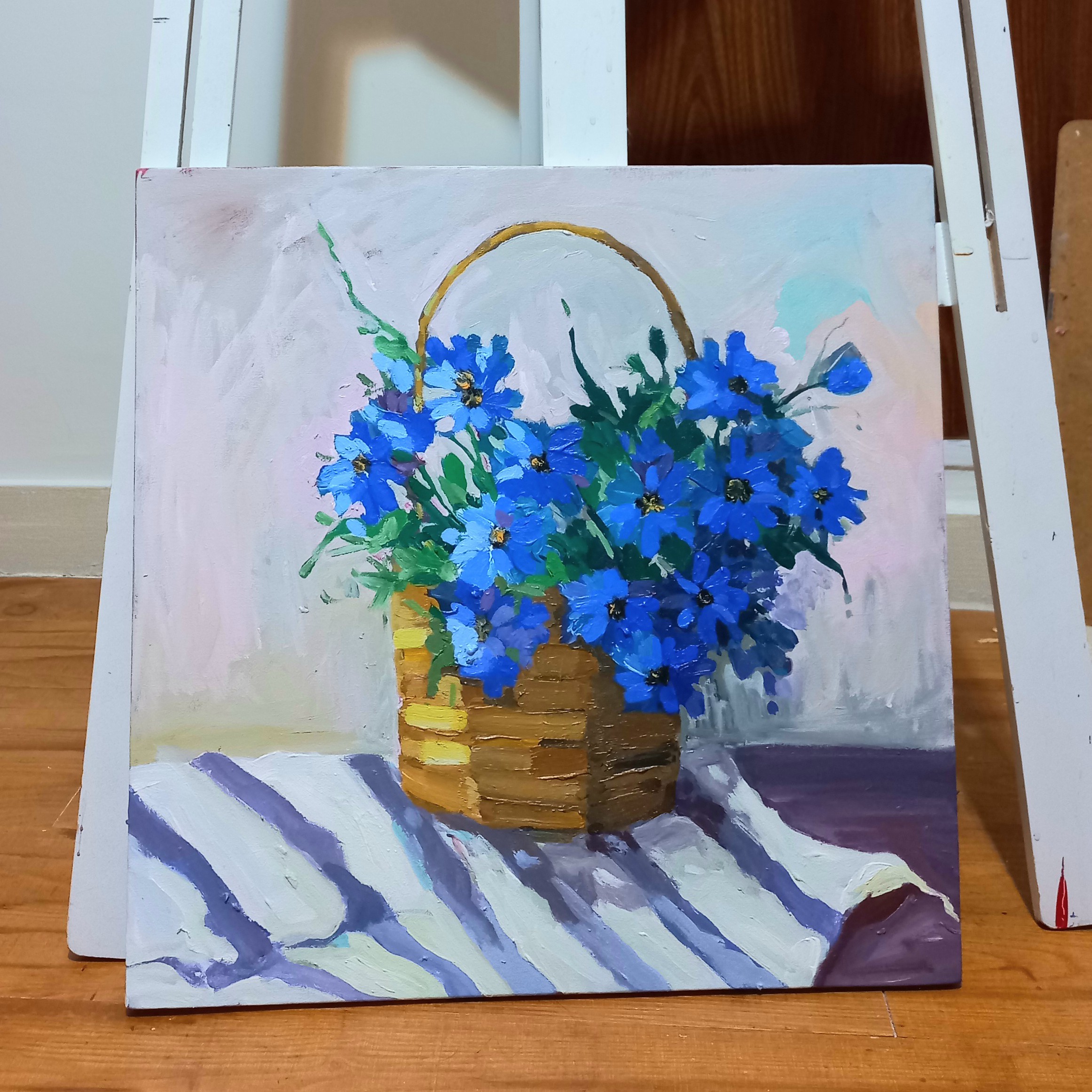تابلو نقاشی سبد گل ، تکنیک اکریلیک روی بوم ، ابعاد 50 در 50 سانتی متر   