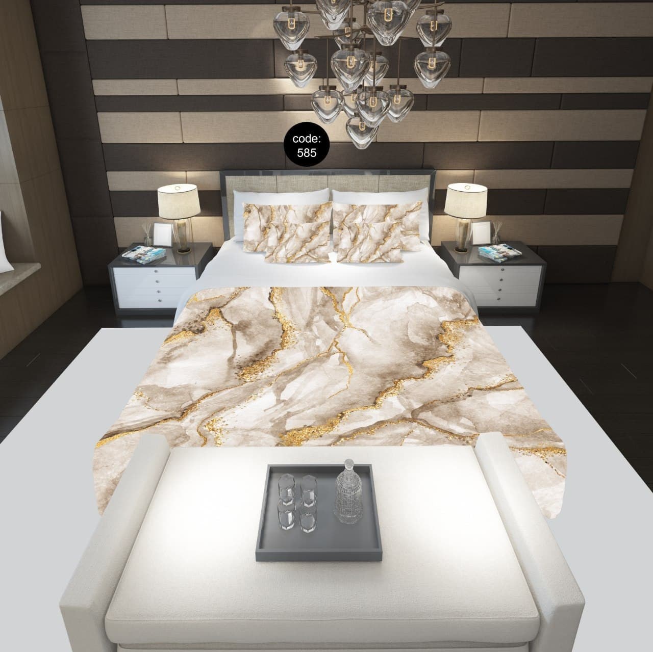 سرویس  روتختی دونفره 8تکه چاپی قابل ست با پرده با انتخاب جنس پارچه کد 585