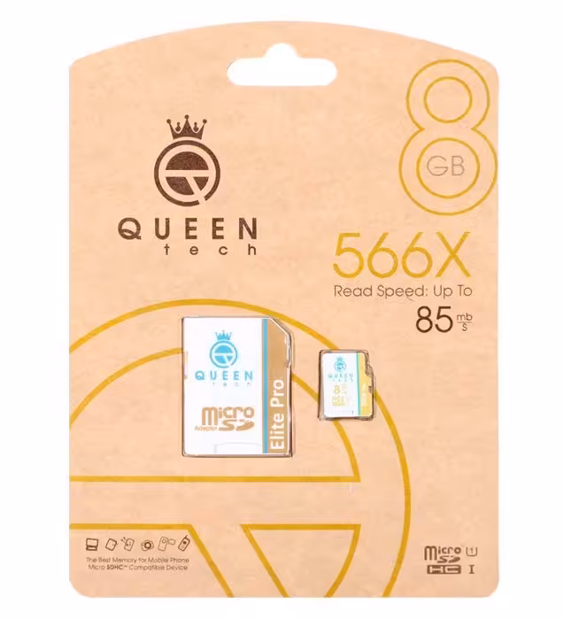 کارت حافظه microSDHC کوئین تک مدل 566X کلاس 10 استاندارد U1 سرعت 85MB/s به همراه آداپتور ظرفیت 8 گیگابایت