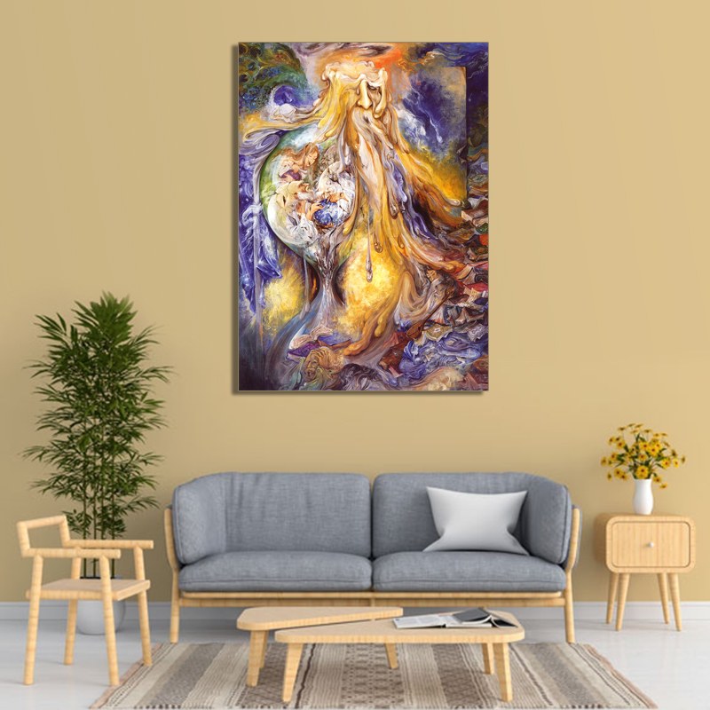 تابلو شاسی طرح نقاشی مینیاتور اثر استاد فرشچیان (سفر ابدی) اندازه (50 در 70)