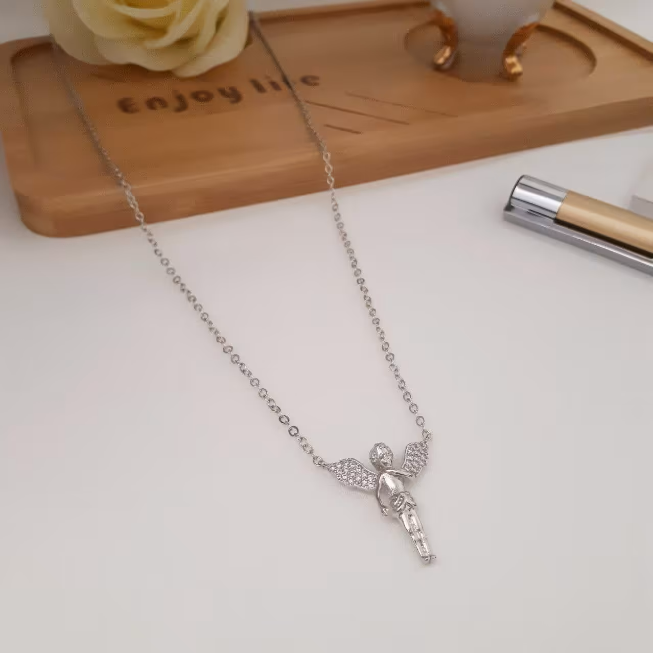 گردنبند کد7926طرح جواهر.نگین اتمی.استاینلس استیل.آبکاری طلا.رنگ ثابت.ضدحساسیت