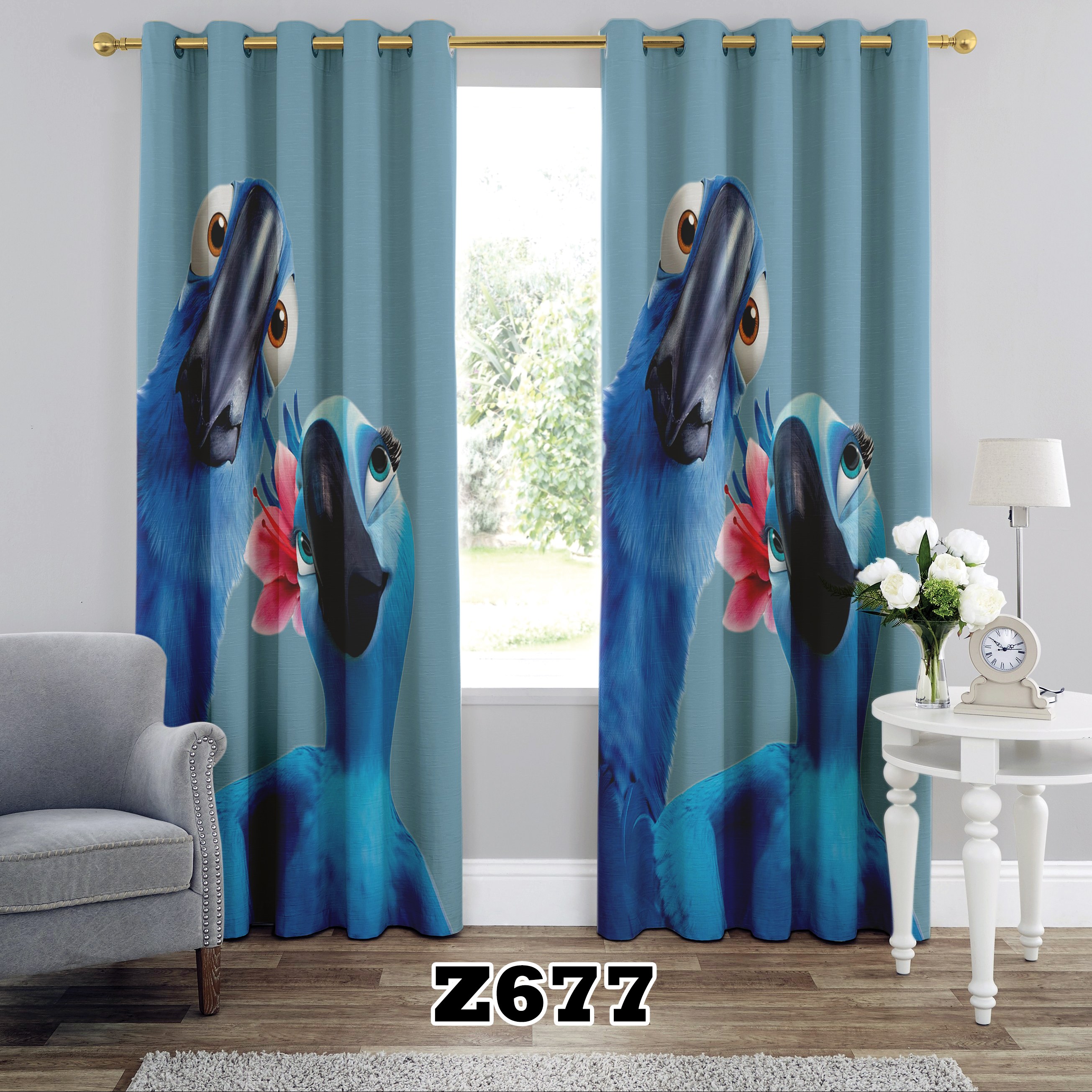 پرده چاپی طرح کودک و نوجوان کد Z677 تک قواره ارتفاع 300 عرض 140 سانت