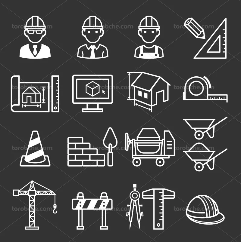 وکتور ست آیکن ساختمان سازی | گرافیک با طعم تربچه
