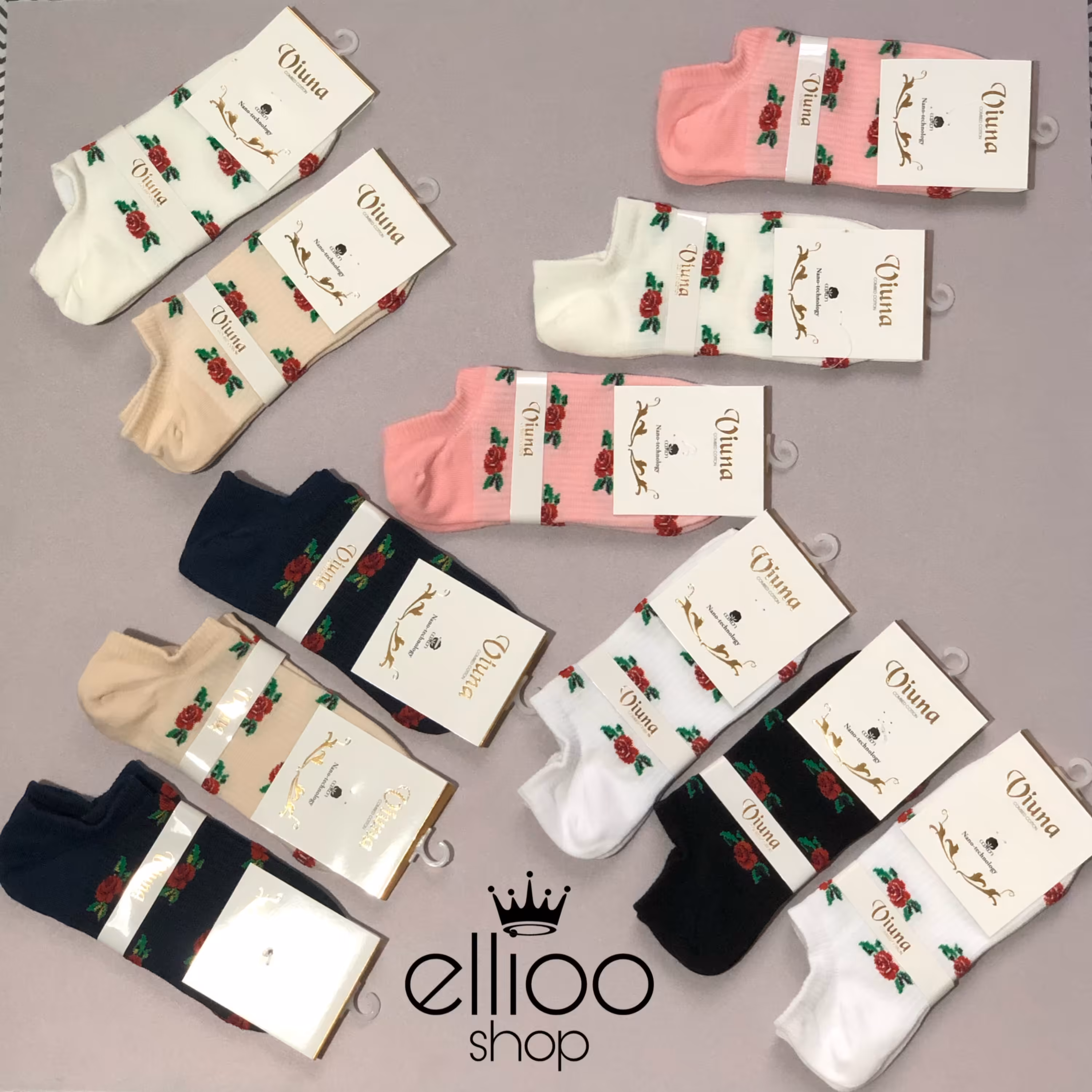 جوراب مچی طرح گل رز فری سایز جنس نخ پنبه 