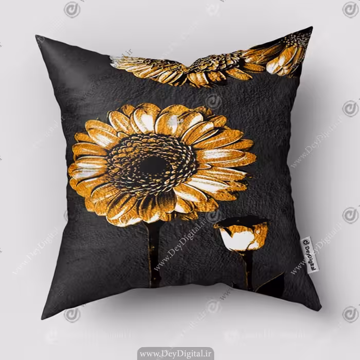 کوسن مخمل طرح فانتزی گل آفتابگردان PK-5385
