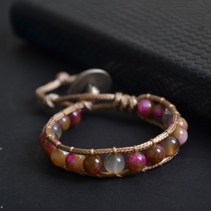 دستبند عقیق ماداگاسکار ( چرم مصنوعی)