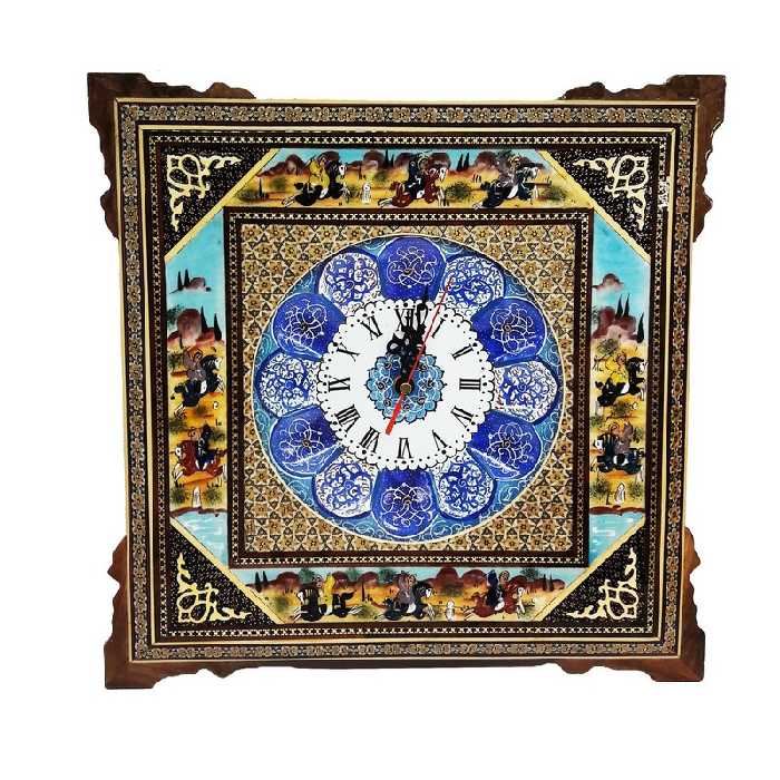 ساعت دیواری خاتم کاری مدل چوگان سایز 42 سانت