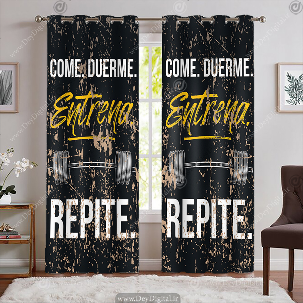 پرده آماده باشگاه بدنسازی طرح هالتر با بک تیره BA-7536-s