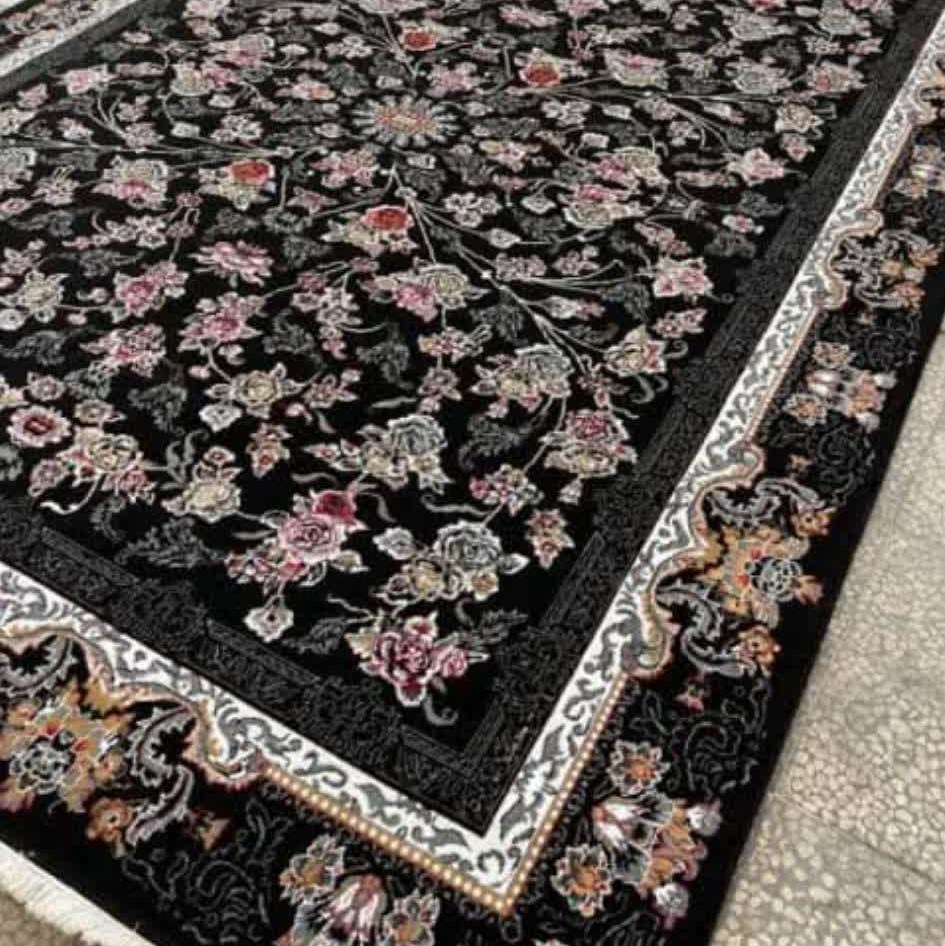 فرش ماشینی بی سی اف طرح افشان رنگ مشکی6متری