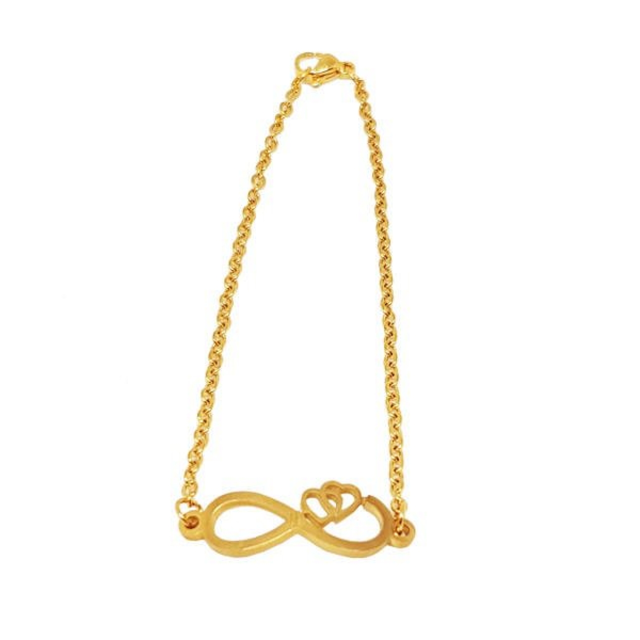 دستبند استیل طلایی بینهایت دو قلب