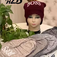 کلاه بافت بلند و اسکارف اسپرت طرح BOOS