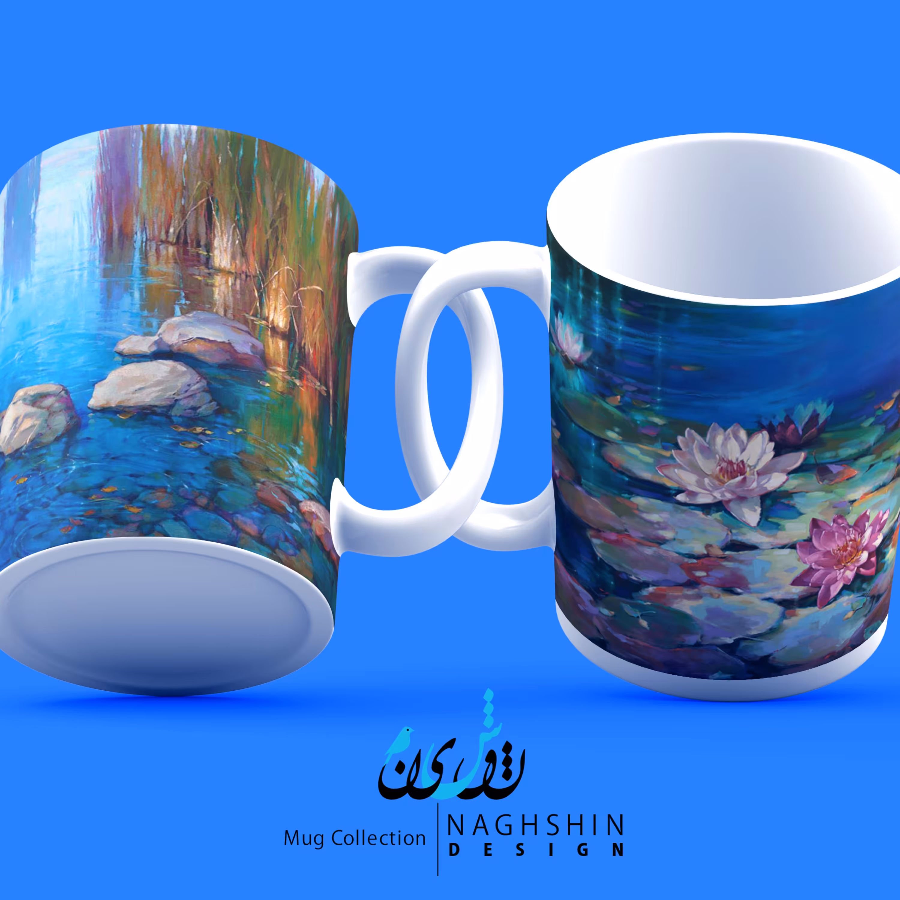 ماگ سرامیکی طرح نیلوفرهای آبی (مجموعه دو عددی)