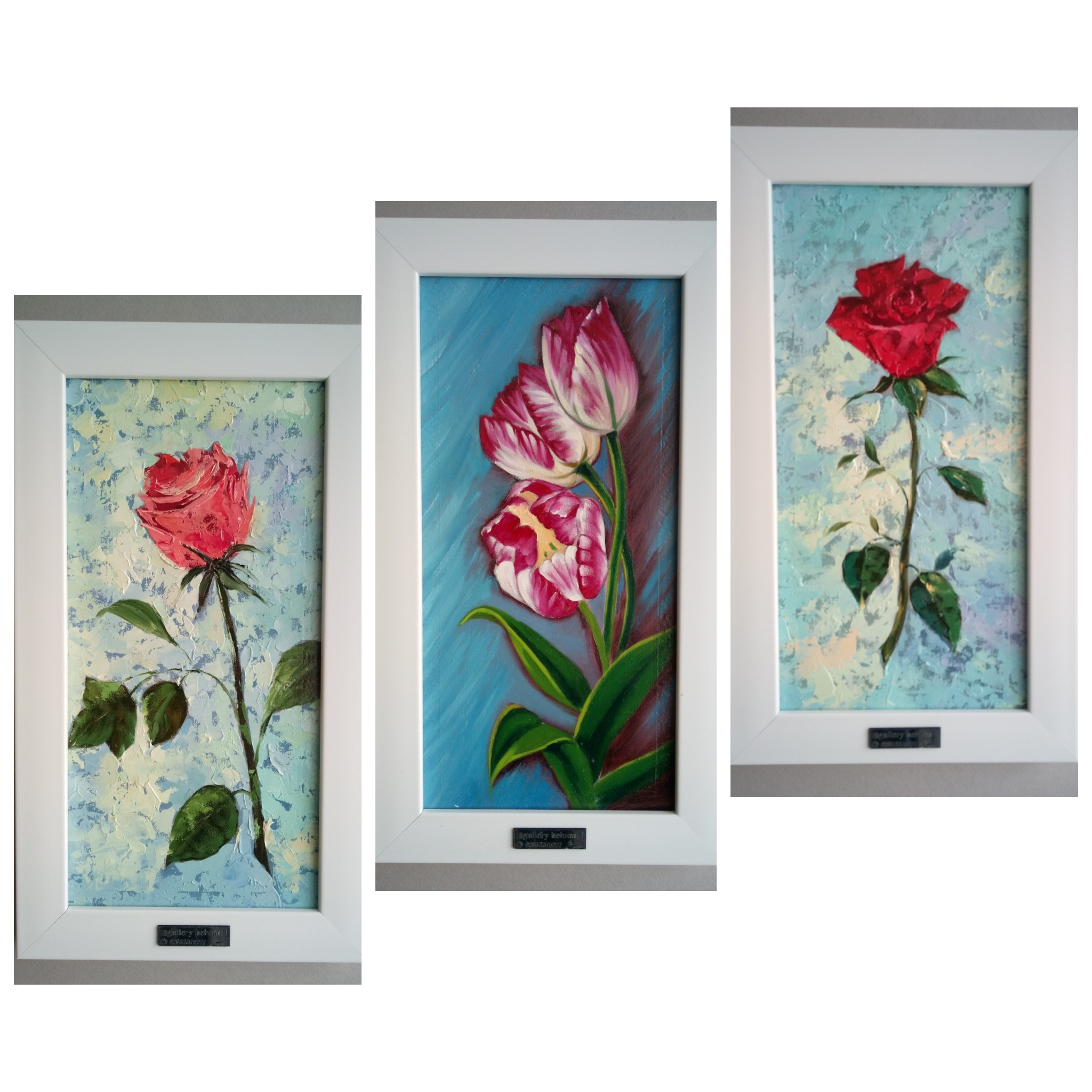 تابلو نقاشی رنگ روغن گل سه تکه