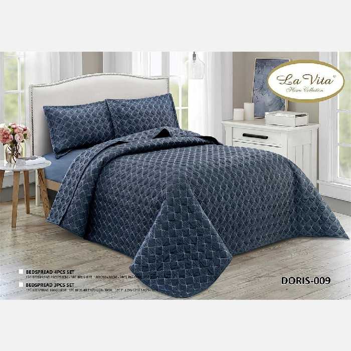 روتختی دونفره(حراج حراج) پنبه دوزی خارجی جنس نخی 4تیکه رنگ ذغالی برند معروف لاویتا 