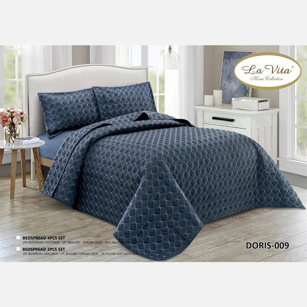 روتختی دونفره(حراج حراج) پنبه دوزی خارجی جنس نخی 4تیکه رنگ ذغالی برند معروف لاویتا 