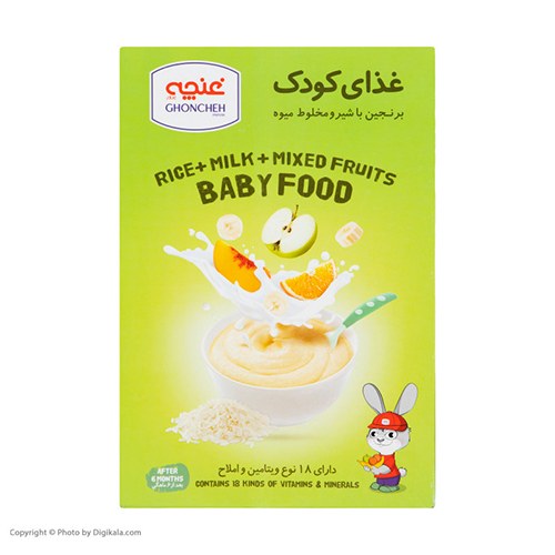غذای کودک برنجین با شیر و مخلوط میوه غنچه - 250 گرم