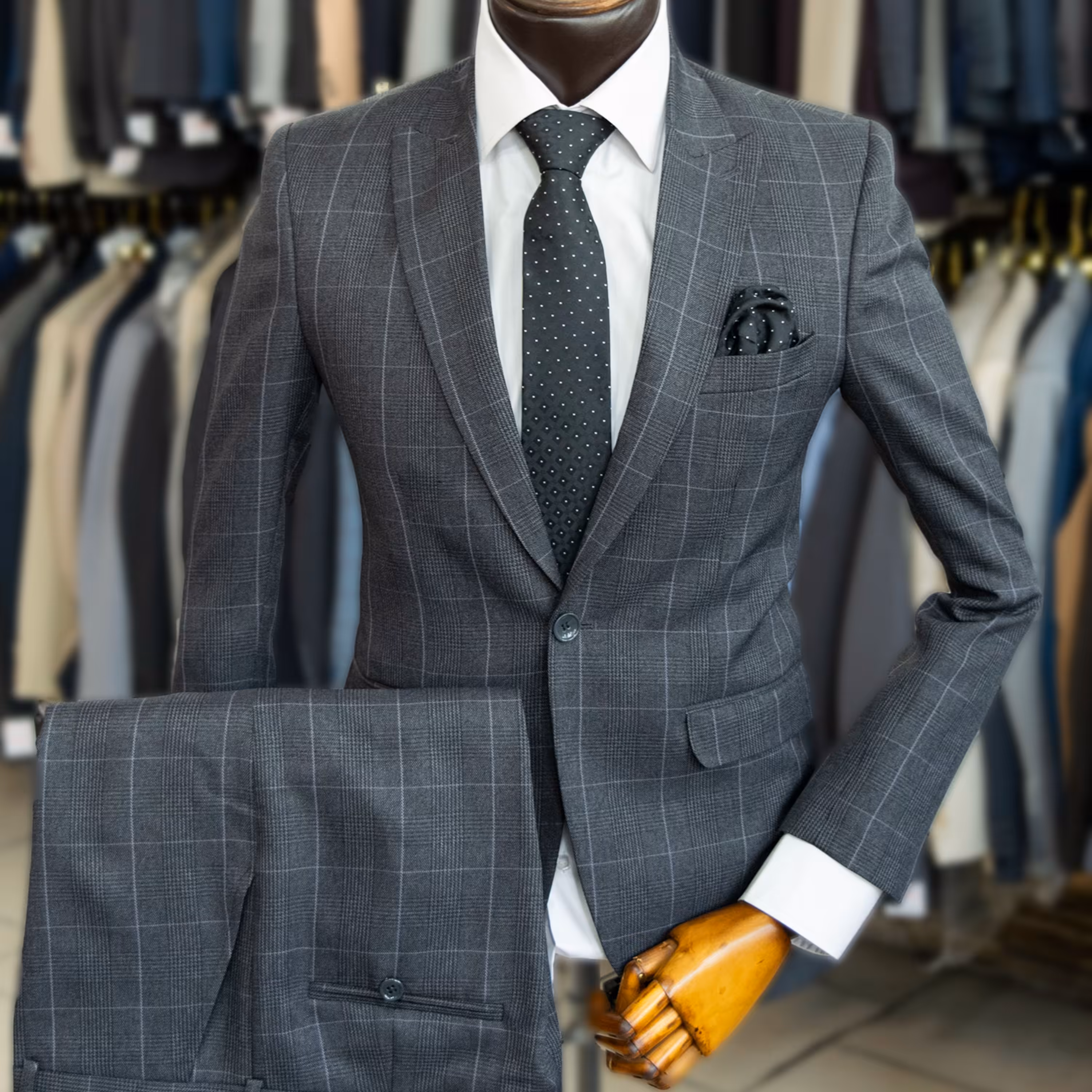 کت و شلوار چهارخانه طوسی روشن فاستونی با ارسال رایگان