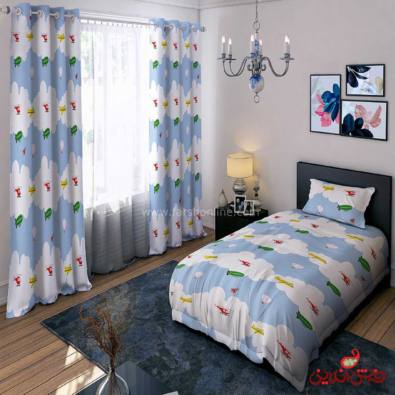 روتختی طرح ابر سفید و هواپیما های رنگی کد 15221