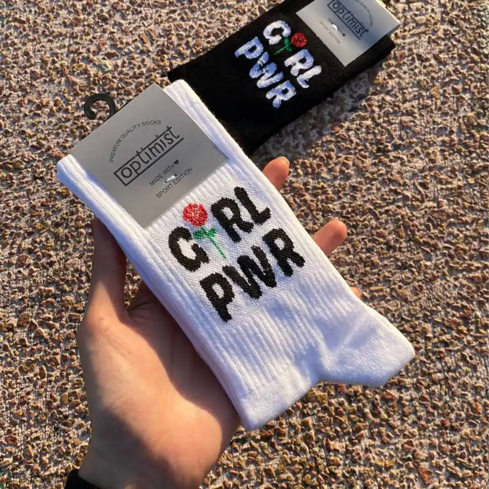 جوراب ساق بلند girl power مشکی و سفید