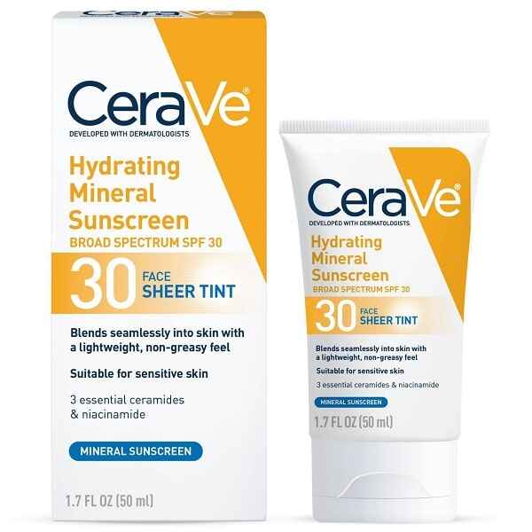 ضد آفتاب مینرال رنگی سراوی CeraVe مدل Hydrating حجم 50 میل | SPF30، غیرچرب، مناسب پوست حساس