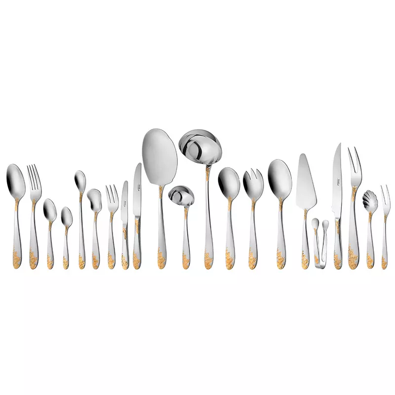 سرویس قاشق و چنگال 18 نفره ناب استیل طرح امپریال طلایی (136 پارچه)