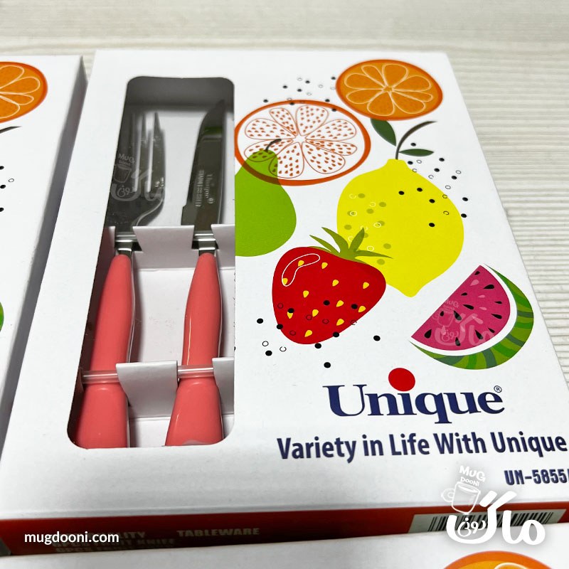 ست کارد و چنگال میوه خوری شیک یونیک Unique UN-5855A اورجینال رنگ گلبهی