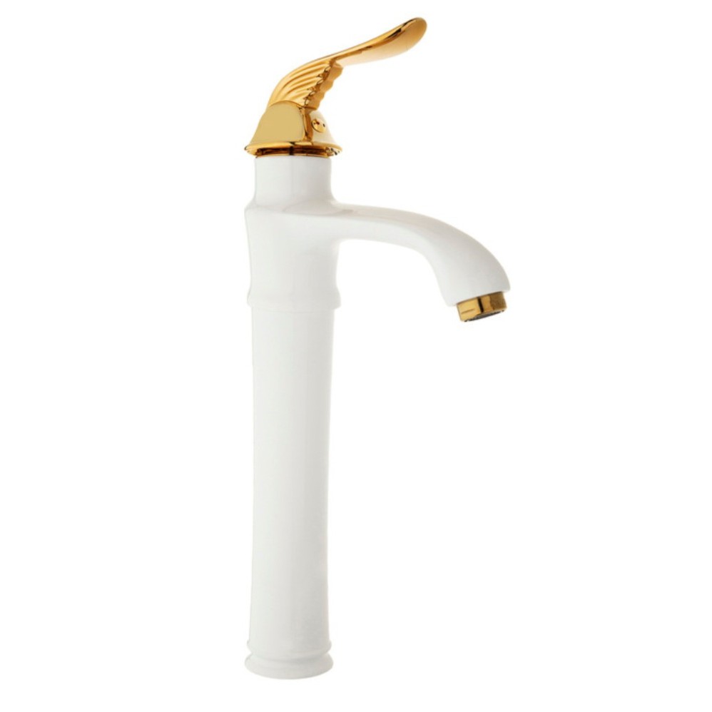 شیرآلات روشویی پایه بلند سفید طلایی 