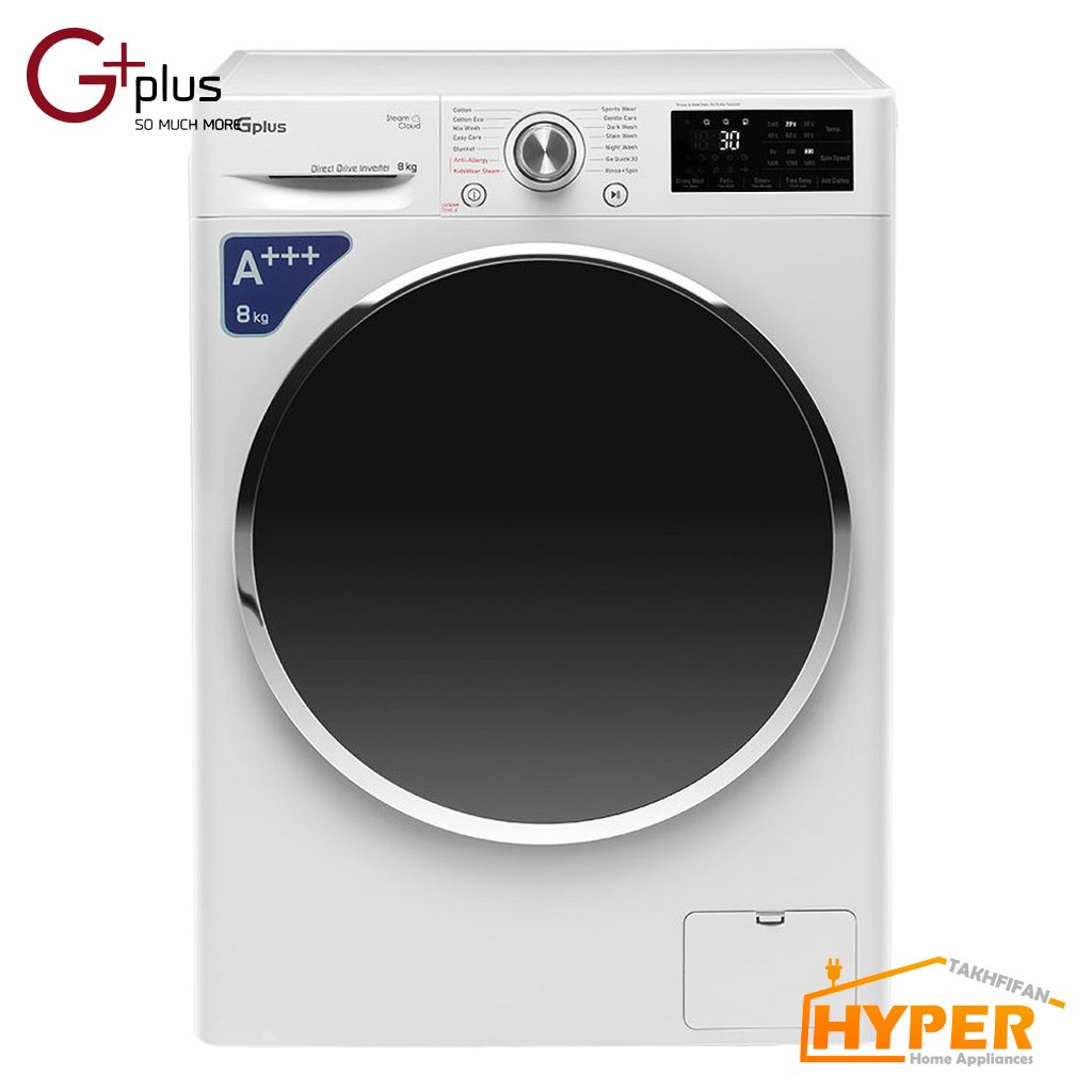 ماشین لباسشویی جی پلاس GWM-L807W سفید 8 کیلویی