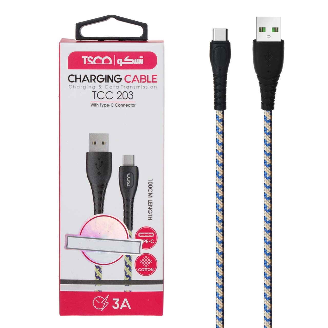 کابل شارژ فست Type-C تسکو TC C203-آبی کرم