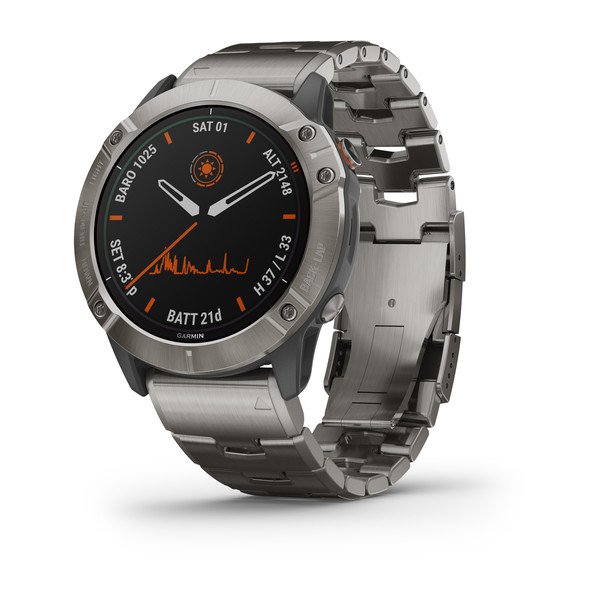 ساعت هوشمند گارمین مدل  Fenix 6X Pro Solar Edition titanium with vented titanium bracelet