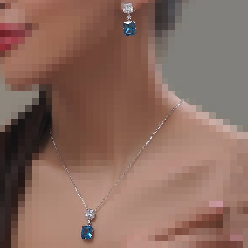 نیم ست جواهر نقره نگین سوارووسکی آبی رنگ وزن 18 گرم فروش با ارائه فاکتور معتبر کد 329