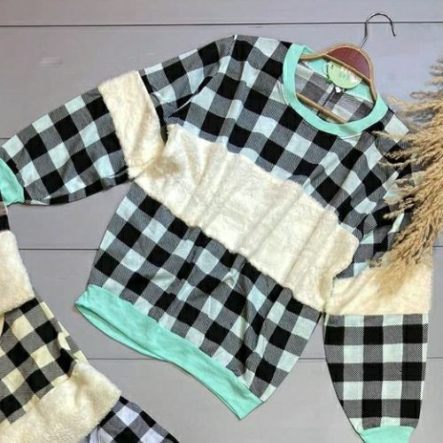 بلوز قواره دار چهار خانه ترکیبی تدی