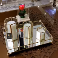 ست سه تایی شمعدان منشوری و سینی دکوراتیو