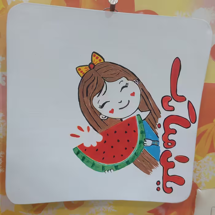 دیوارکوب سفالی دستساز برای شب یلدا نقاشی با رنگ اکریلیک ضدآب کاردست