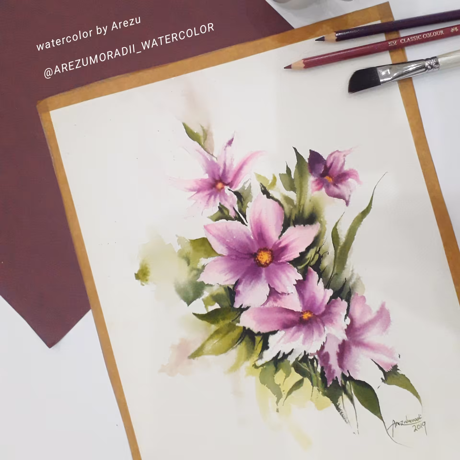 تابلوی  نقاشی  از گلها باتکنیک آبرنگ 