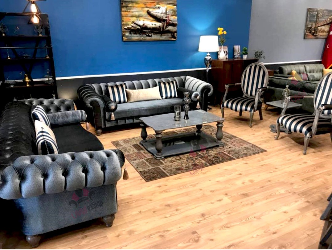 مبل 8 نفره راحتی چستر طوسی کلاسیک مدل لاکچری